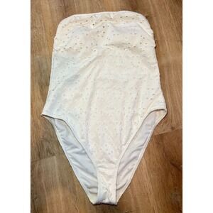 Jessica Simpson Cream Eyelet One Piece Swimsuit